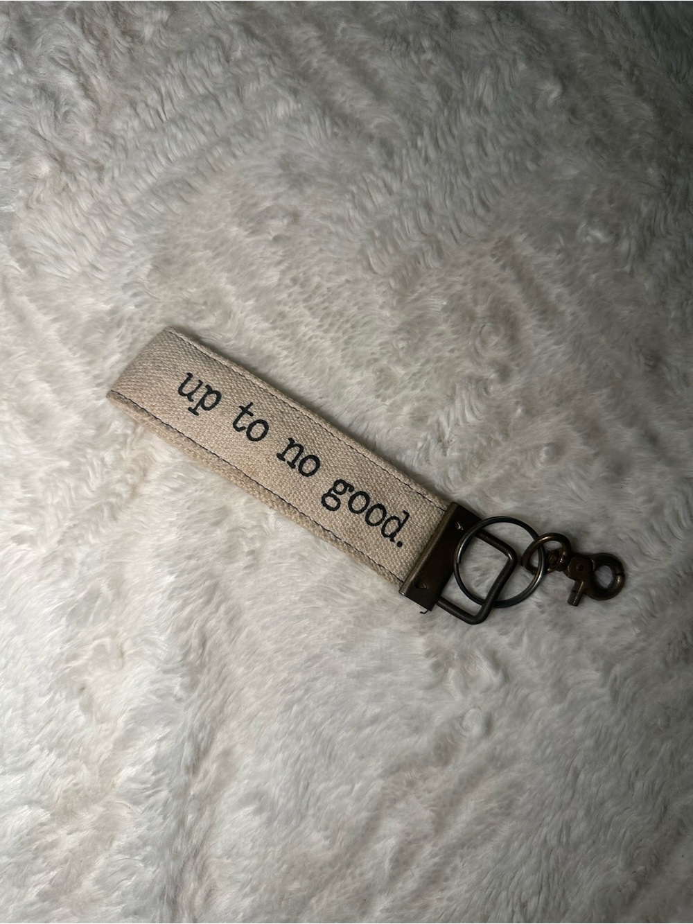 Canvas Key Fob Wristlet - Beige "up to no good"